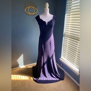 Vince Camuto Formal Navy Blue Indigo Silver Glitter Cap Sleeve Bridesmaid Gown